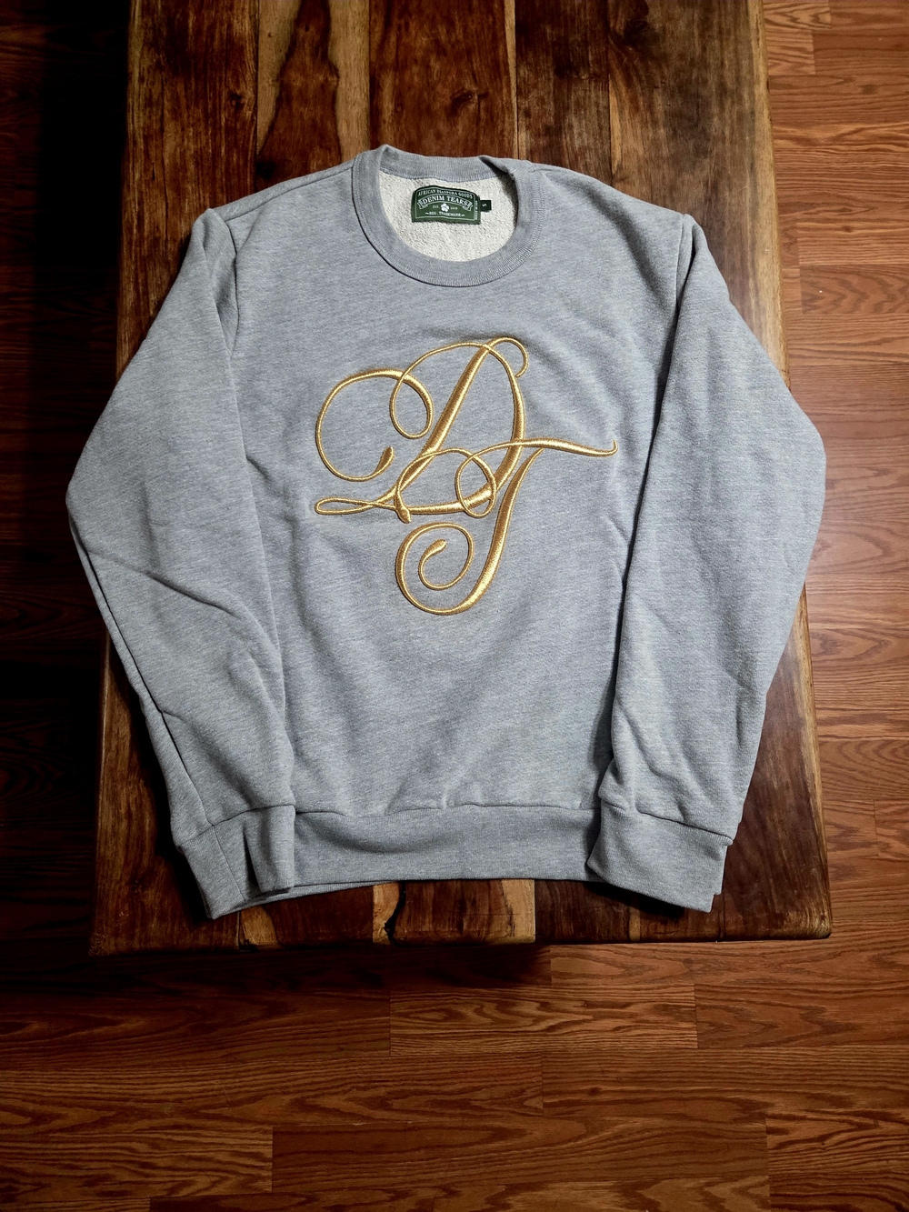 Denim Tears Men's "DT Script" Gray Crewneck Sweater. Size Small
